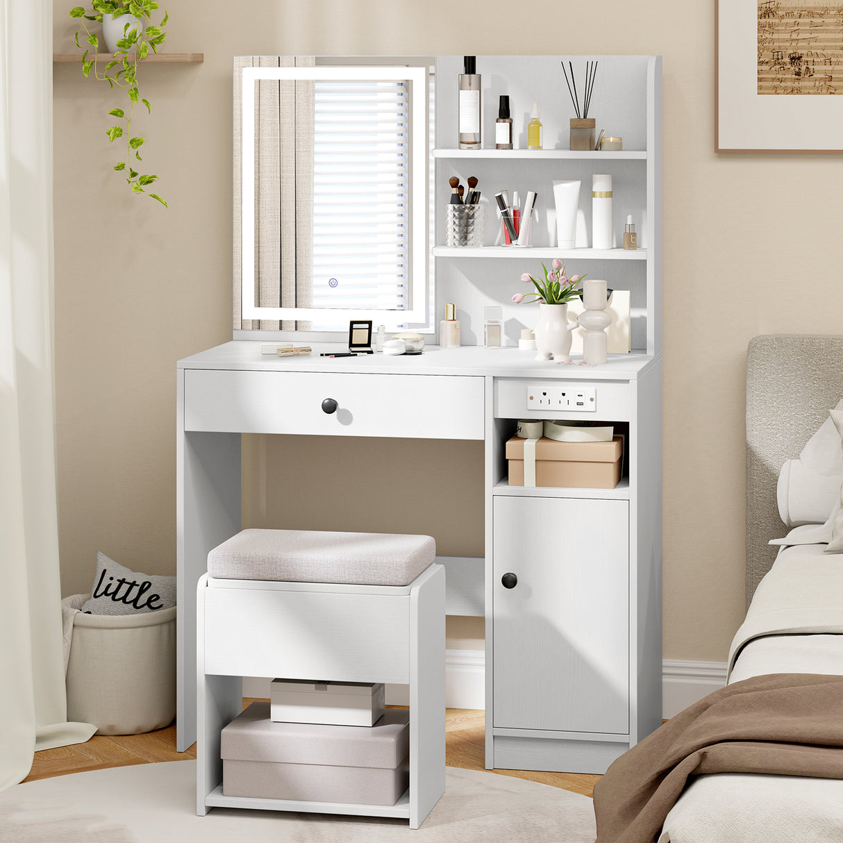 Vanity Desk with Mirror and Lights-White