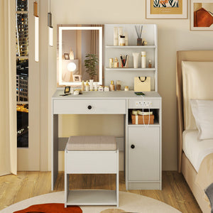 Vanity Desk with Mirror and Lights-White