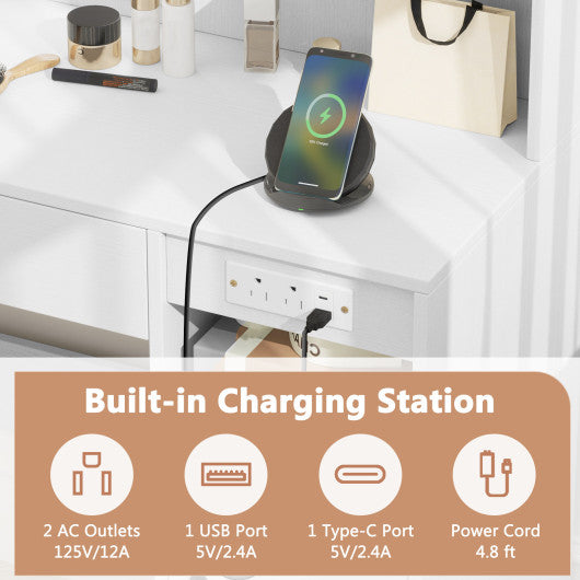 Vanity Desk with Mirror and Lights-White