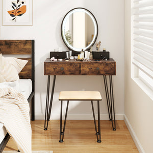 Vanity Table Set with 3-Color Lighted Dimmable Mirror-Brown