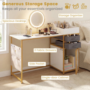 Vanity Desk with Rotatable Lighted Mirror 55 Inch Makeup Vanity Table-White