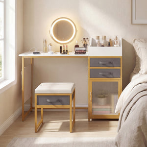 Vanity Desk with Rotatable Lighted Mirror 55 Inch Makeup Vanity Table-White