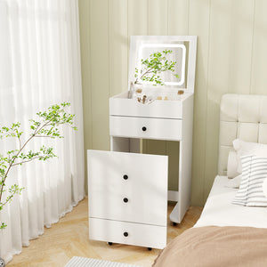 3-in-1 Vanity Set with Cushioned Stool and Flip-up Mirror-White