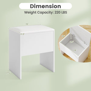Vanity Stool Flip Top Storage Stool with Soft Padded Seat-White