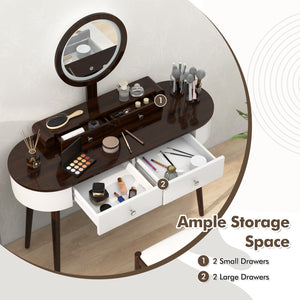 Makeup Vanity Table Set with LED Mirror and 3 Spacious Drawers-White-Brown
