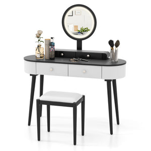 Makeup Vanity Table Set with LED Mirror and 3 Spacious Drawers-White-Dark Wood
