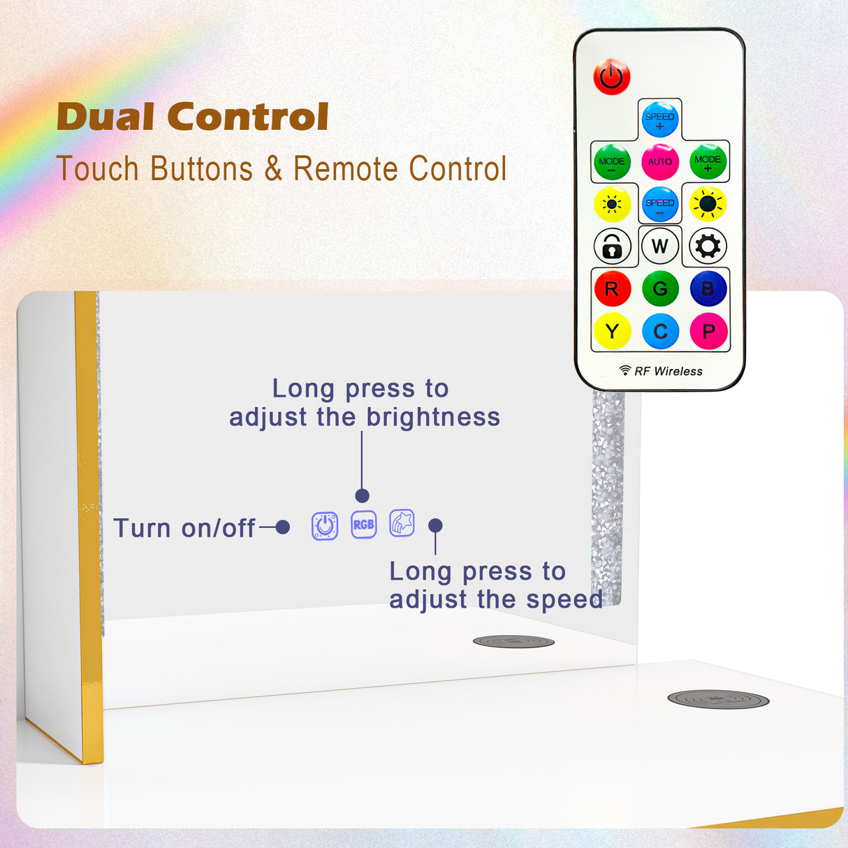 Vanity Table Set with RGB LED Lights and Wireless Charging Station-White