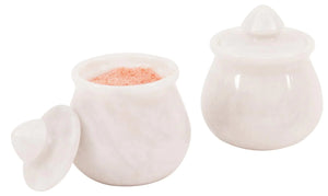 Marble Salt Cellar With Lid White 3.5" Inches Handmade Set Of 2 Salt & Pepper Container Salt Box Salt Holder With Lid - Salt Cellar Spice Containers For Kitchen Decor