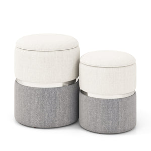 Velvet/Linen Fabric Storage Ottoman Set of 2-Gray