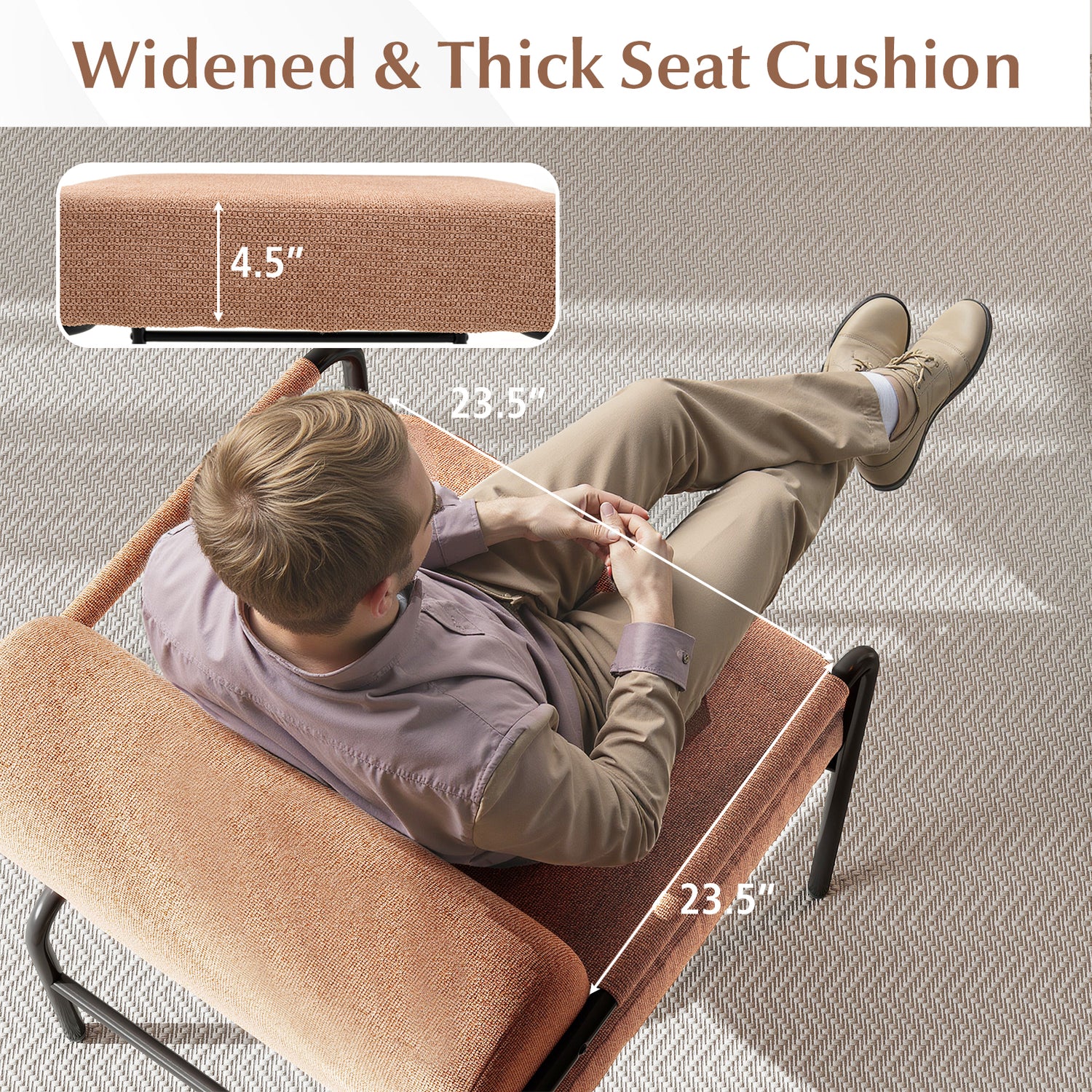 Velvet Upholstered Accent Chair with Cylindrical Backrest and Metal Armrests-Brown