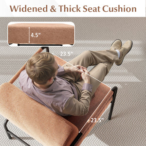 Velvet Upholstered Accent Chair with Cylindrical Backrest and Metal Armrests-Brown