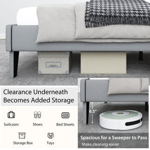 Full/Queen/Twin Velvet Upholstered Bed Frame with High Headboard-Queen Size