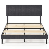 Velvet Upholstered Platform Bed with Height Adjustable Vertical Channel Headboard-Queen Size