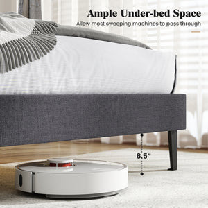 Velvet Upholstered Platform Bed with Height Adjustable Vertical Channel Headboard-Full Size