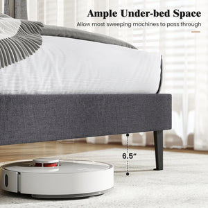 Linen Upholstered Platform Bed with Height Adjustable Vertical Channel Headboard-Twin Size