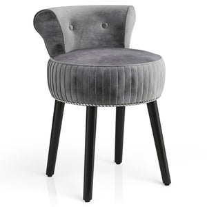 Velvet Vanity Chair with Back Upholstered Vanity Stool with Tufted Low Back and Solid Wood Legs-Gray