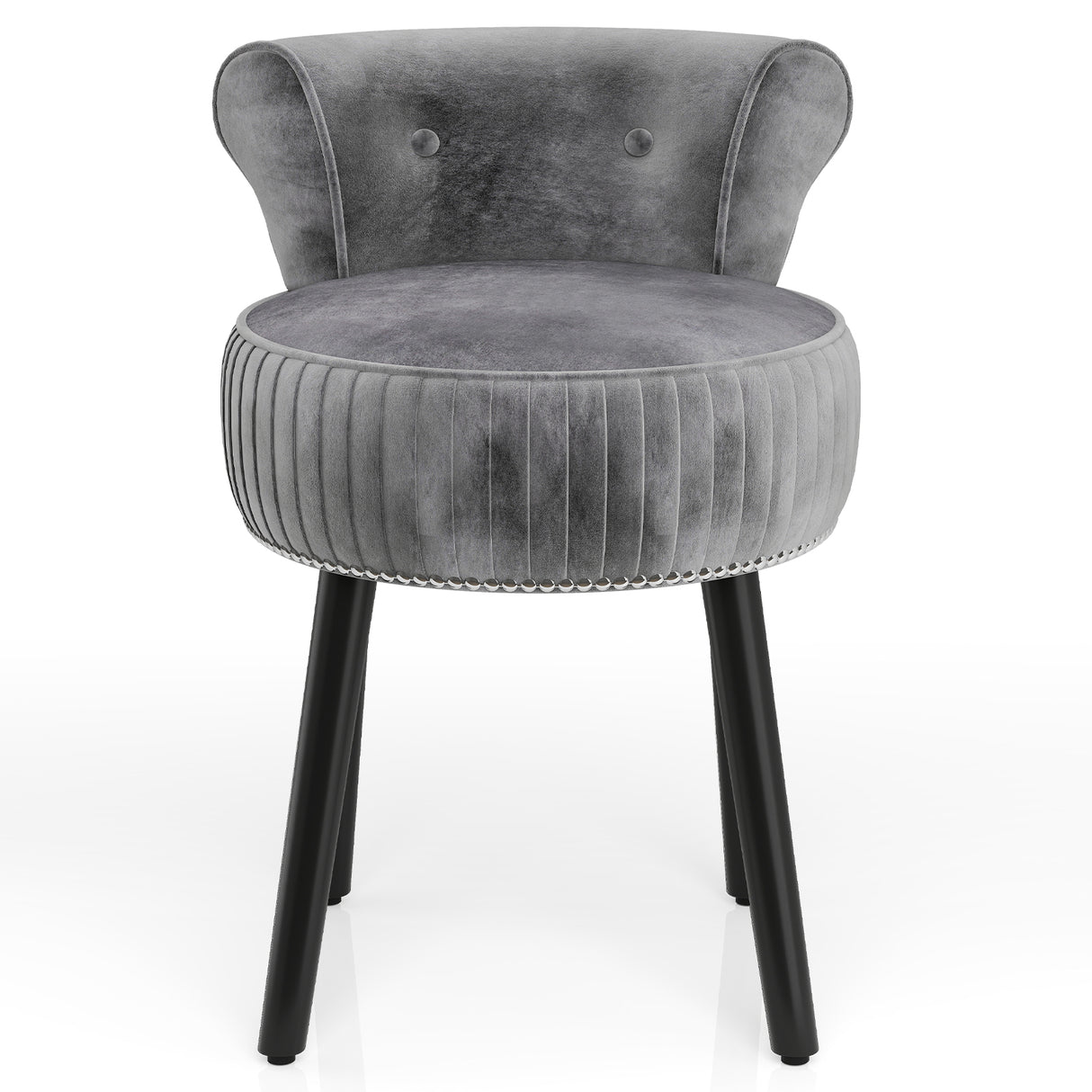 Velvet Vanity Chair with Back Upholstered Vanity Stool with Tufted Low Back and Solid Wood Legs-Gray