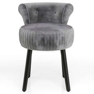 Velvet Vanity Chair with Back Upholstered Vanity Stool with Tufted Low Back and Solid Wood Legs-Gray