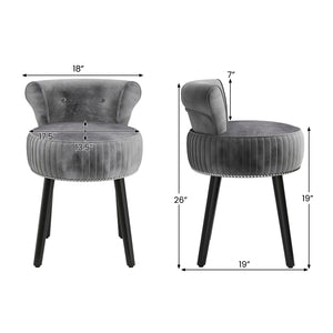 Velvet Vanity Chair with Back Upholstered Vanity Stool with Tufted Low Back and Solid Wood Legs-Gray
