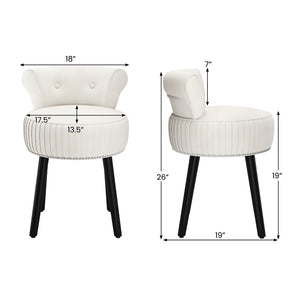 Velvet Vanity Chair with Back Upholstered Vanity Stool with Tufted Low Back and Solid Wood Legs-White