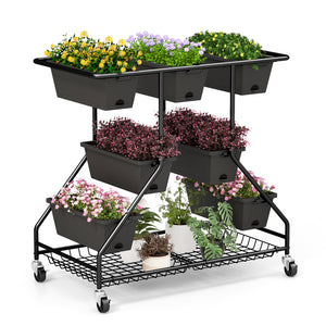 Vertical Raised Garden Bed with 7 Planter Boxes and Storage Baskets-Black