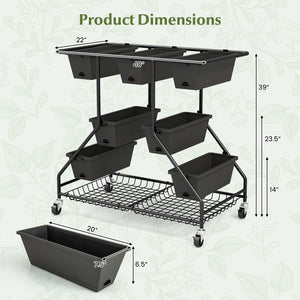 Vertical Raised Garden Bed with 7 Planter Boxes and Storage Baskets-Black