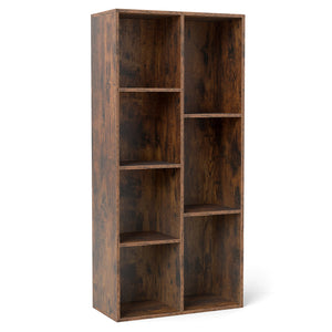 Vertical or Horizontal Freestanding Bookshelf with 7 Compartments-Rustic Brown
