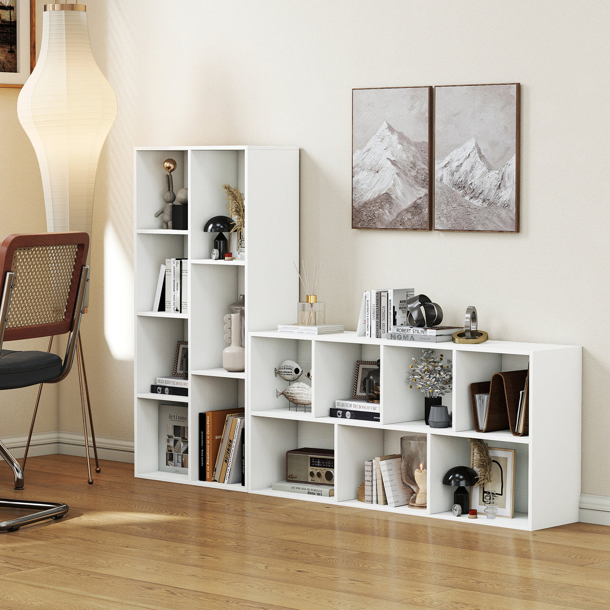 Vertical or Horizontal Freestanding Bookshelf with 7 Compartments-White