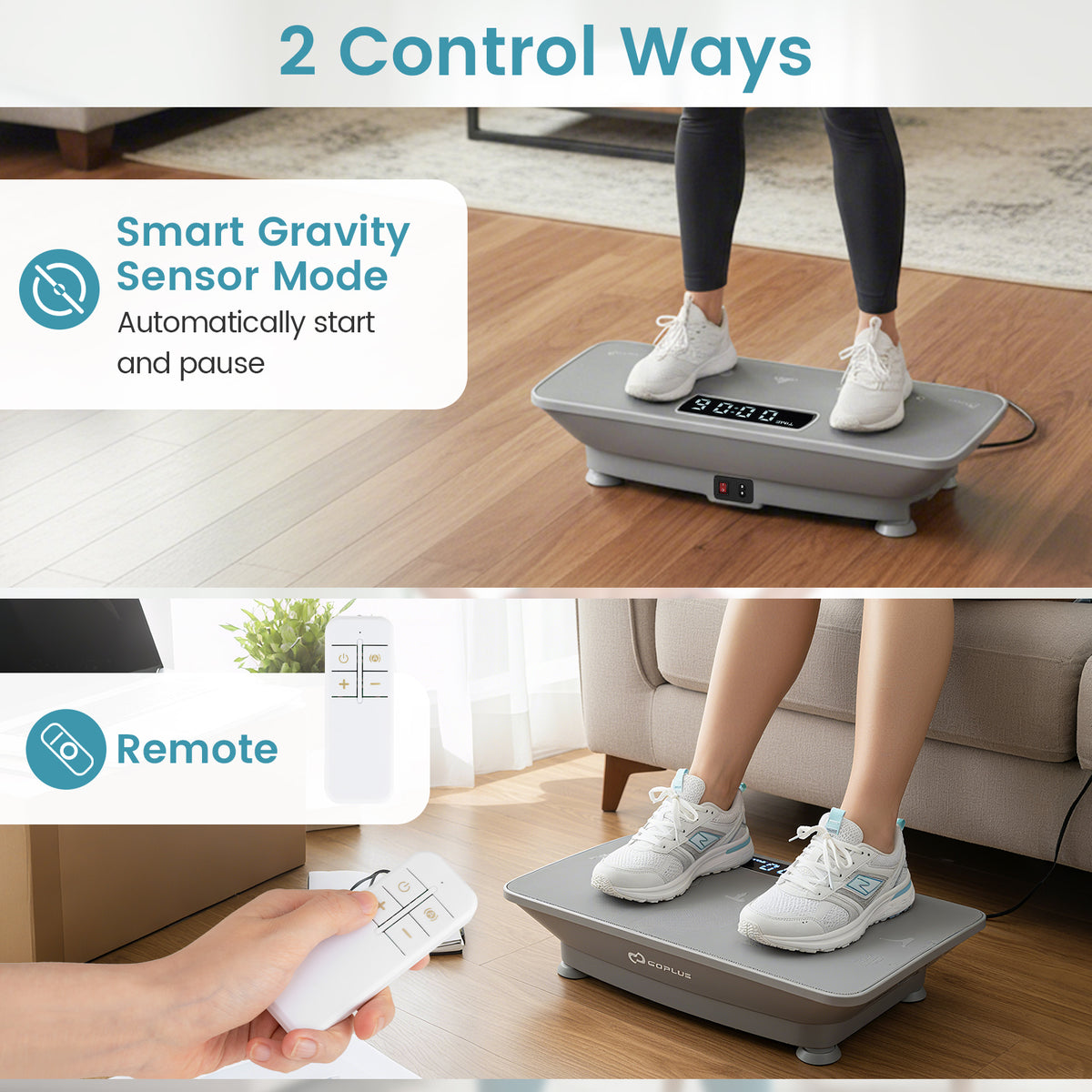 Vibration Plate Exercise Machine with Gravity Sensor for Home-Gray