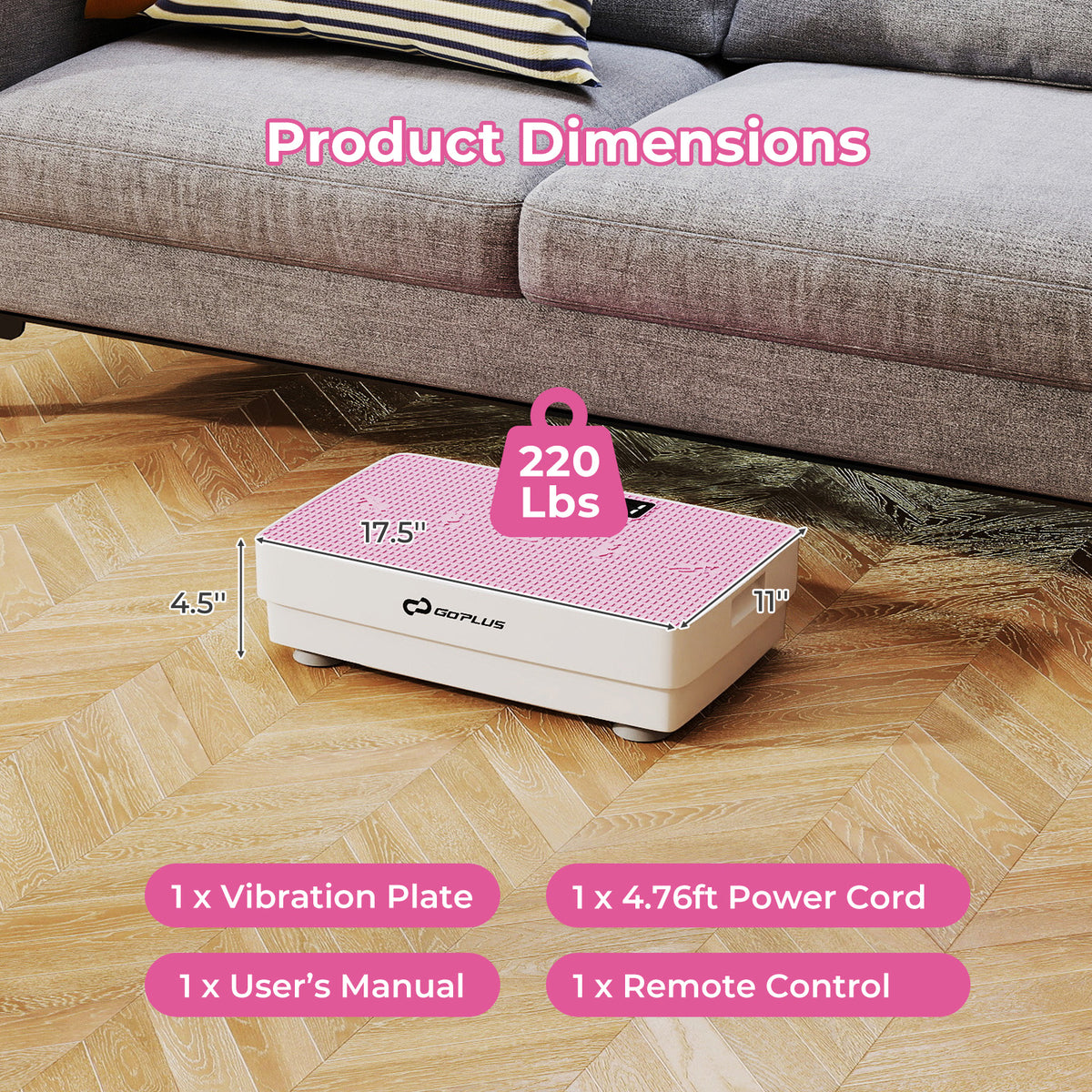 Vibration Plate Exercise Machine with Gravity Sensor and Remote Control for Home Gym-Pink