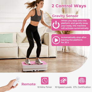 Vibration Plate Exercise Machine with Gravity Sensor and Remote Control for Home Gym-Pink