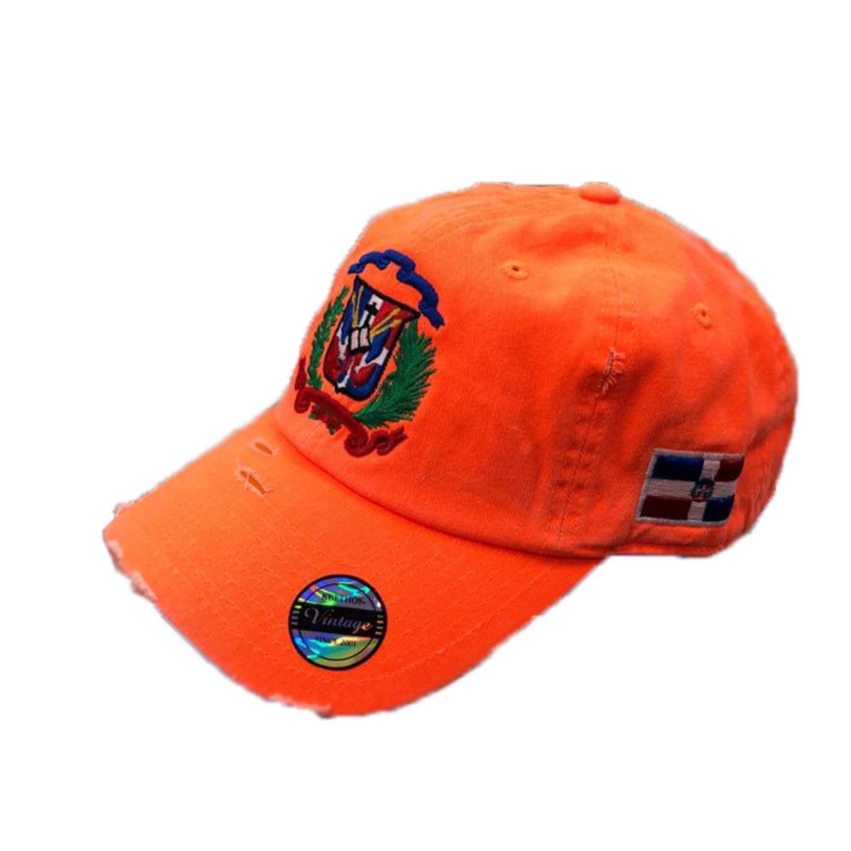 Dominican Republic Embroidered Vintage Dad Hat – Distressed Adjustable Cotton Baseball Cap with Dominican Shield Flag