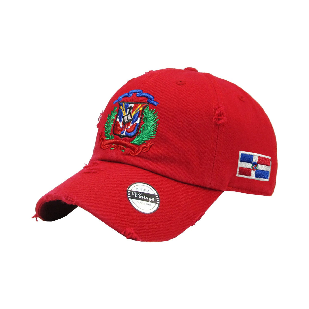 Dominican Republic Embroidered Vintage Dad Hat – Distressed Adjustable Cotton Baseball Cap with Dominican Shield Flag