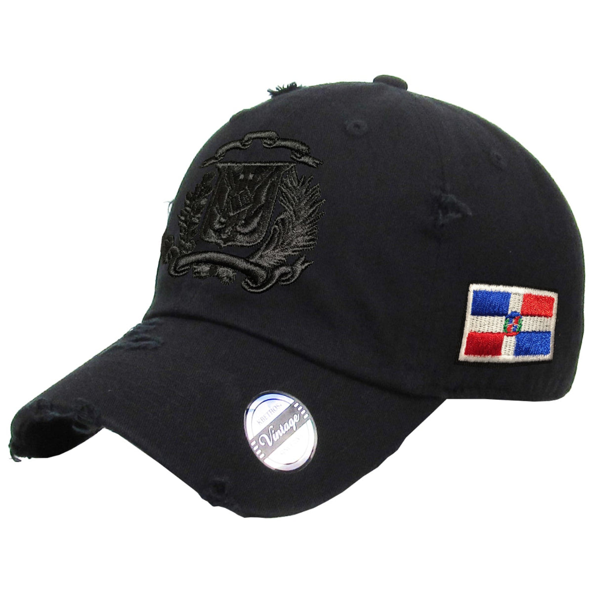 Dominican Republic Embroidered Vintage Dad Hat – Distressed Adjustable Cotton Baseball Cap with Dominican Shield Flag