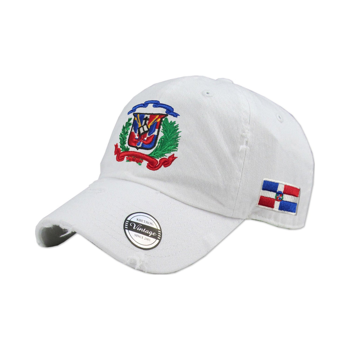 Dominican Republic Embroidered Vintage Dad Hat – Distressed Adjustable Cotton Baseball Cap with Dominican Shield Flag