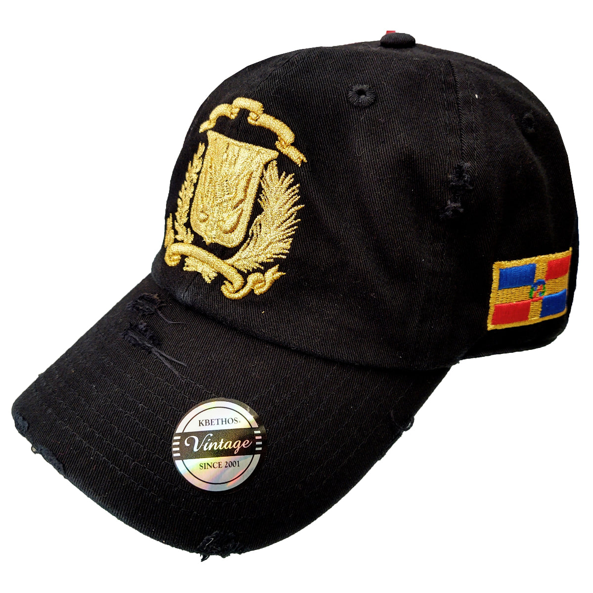 Dominican Republic Embroidered Vintage Dad Hat – Distressed Adjustable Cotton Baseball Cap with Dominican Shield Flag