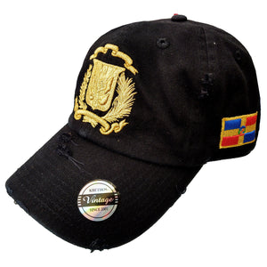 Dominican Republic Embroidered Vintage Dad Hat – Distressed Adjustable Cotton Baseball Cap with Dominican Shield Flag