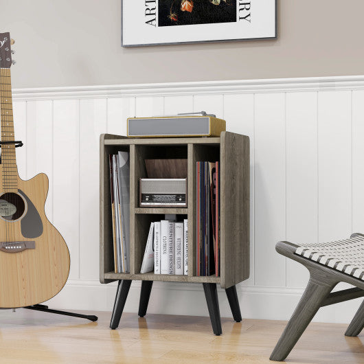 Vinyl Record Storage Turntable Stand with 4 Open Shelves-Gray