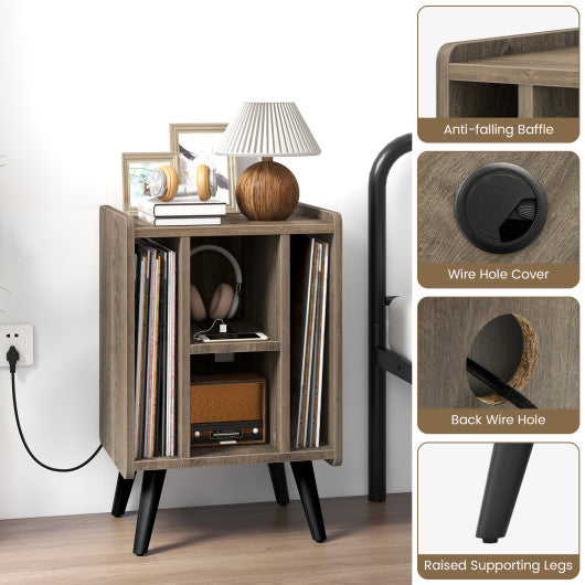 Vinyl Record Storage Turntable Stand with 4 Open Shelves-Gray