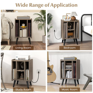 Vinyl Record Storage Turntable Stand with 4 Open Shelves-Gray