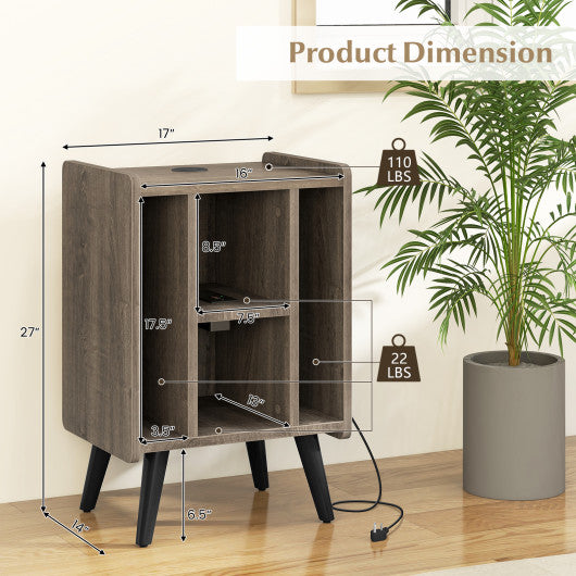 Vinyl Record Storage Turntable Stand with 4 Open Shelves-Gray