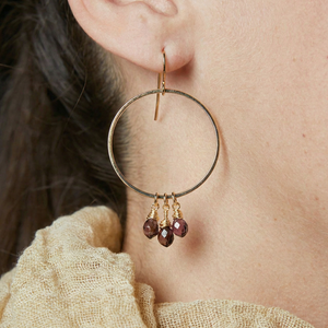 Violet Glass Beads Dangle Hoops Earrings | Glass Crystal Gemstones