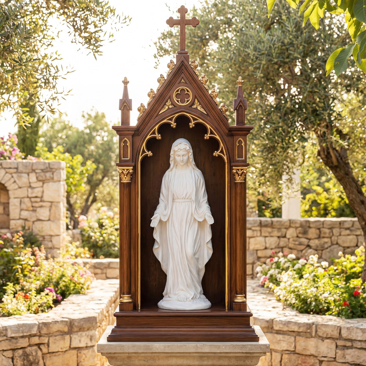 Virgin Mary Statue 29.5 inch Tall Outdoor Religious Sculpture with Aged Finish-White
