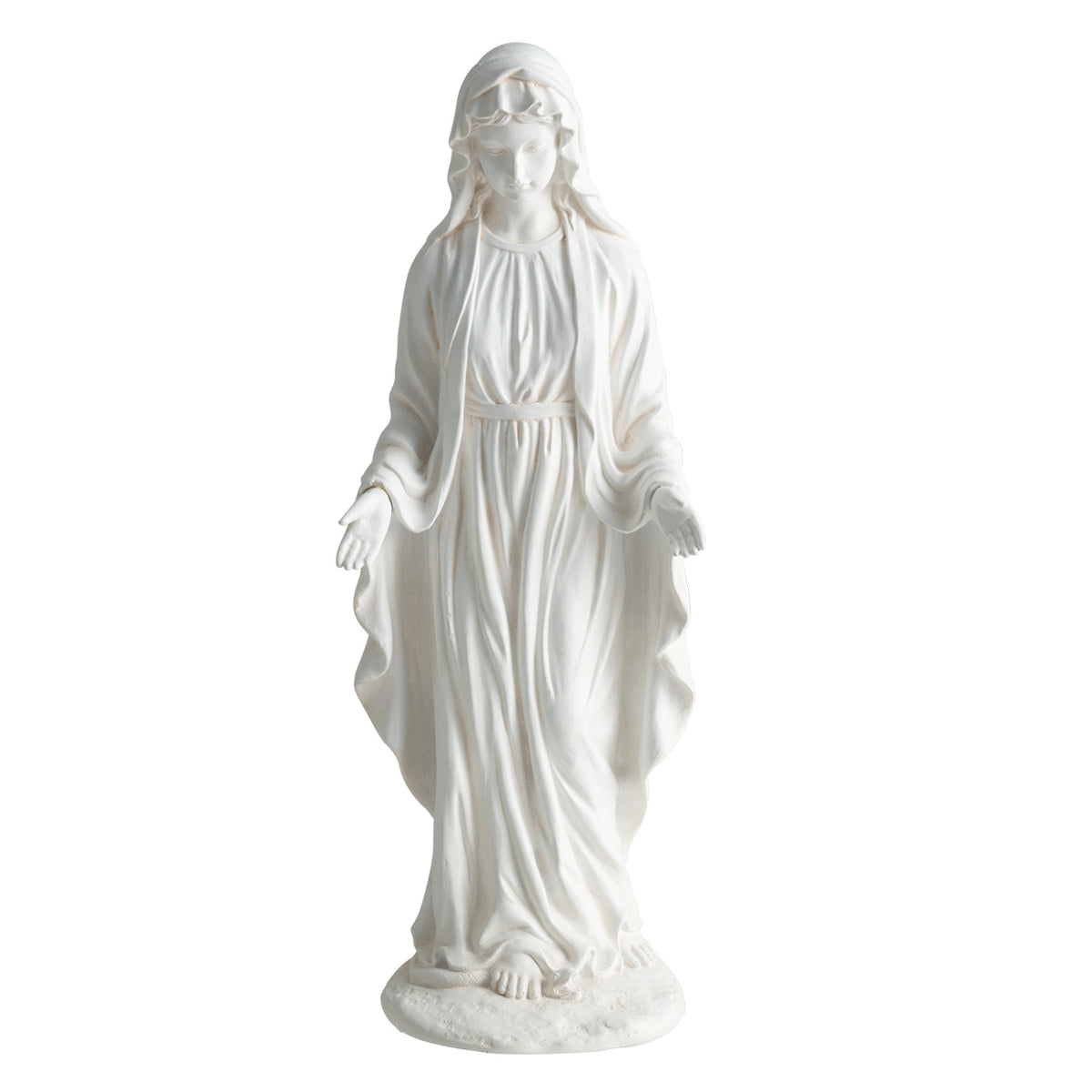 Virgin Mary Statue 29.5 inch Tall Outdoor Religious Sculpture with Aged Finish-White