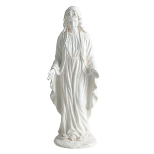 Virgin Mary Statue 29.5 inch Tall Outdoor Religious Sculpture with Aged Finish-White