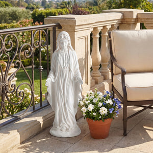 Virgin Mary Statue 29.5 inch Tall Outdoor Religious Sculpture with Aged Finish-White