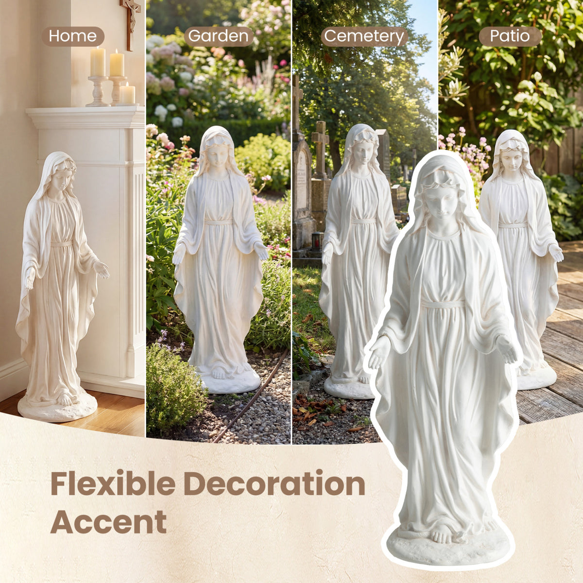 Virgin Mary Statue 29.5 inch Tall Outdoor Religious Sculpture with Aged Finish-White