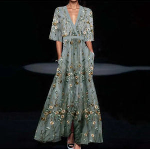 Printed Pleated Belt Dress