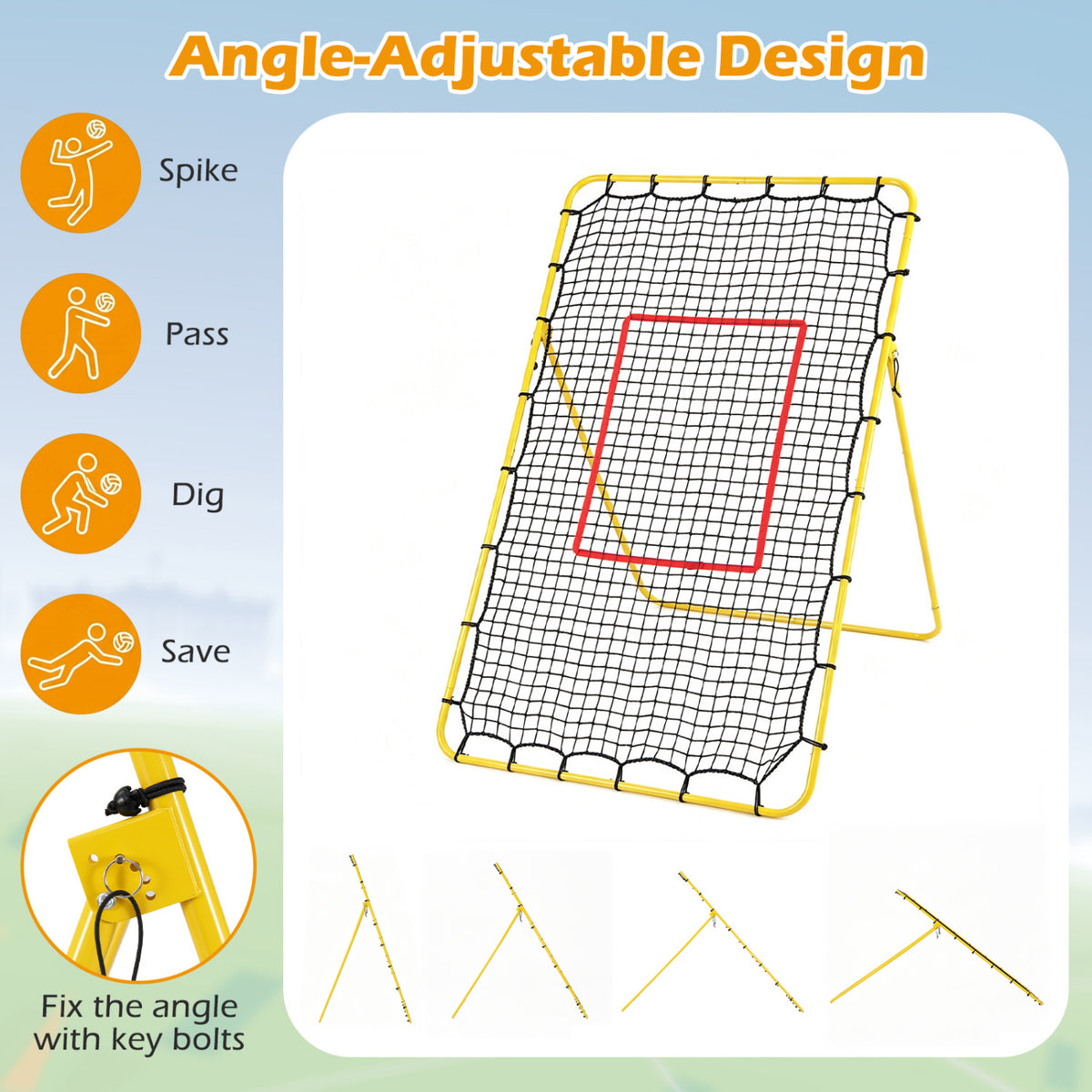 Volleyball Rebounder Net with 4 Adjustable Angles for Bumping and Spiking