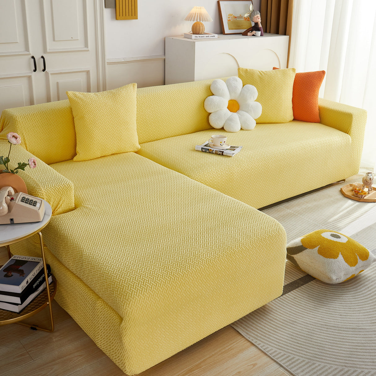 L Shape Couch Covers Stretch Slipcovers Furniture Protector with 1pcs Free Pillowcases